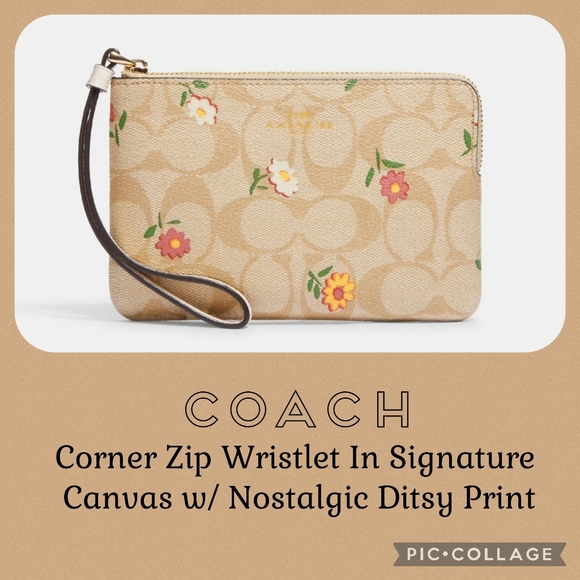 COACH Corner Zip Wristlet w/ Nostalgic Ditsy Print - Picture 1 of 8